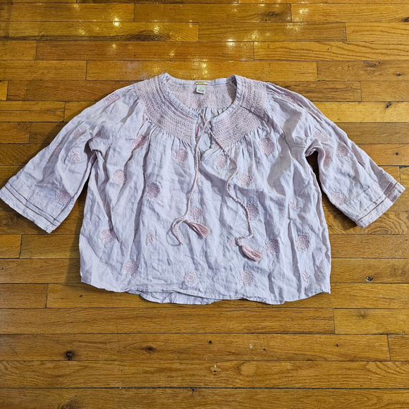 magaschoni Tops - Magaschoni Pink Linen Embroidered Blouse Women's Size Large